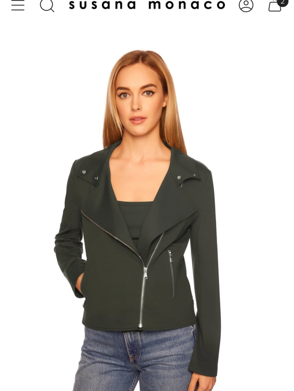 Susana Monaco Dark Olive  Green Asymmetrical Zip Moto Jacket
NWTs!!